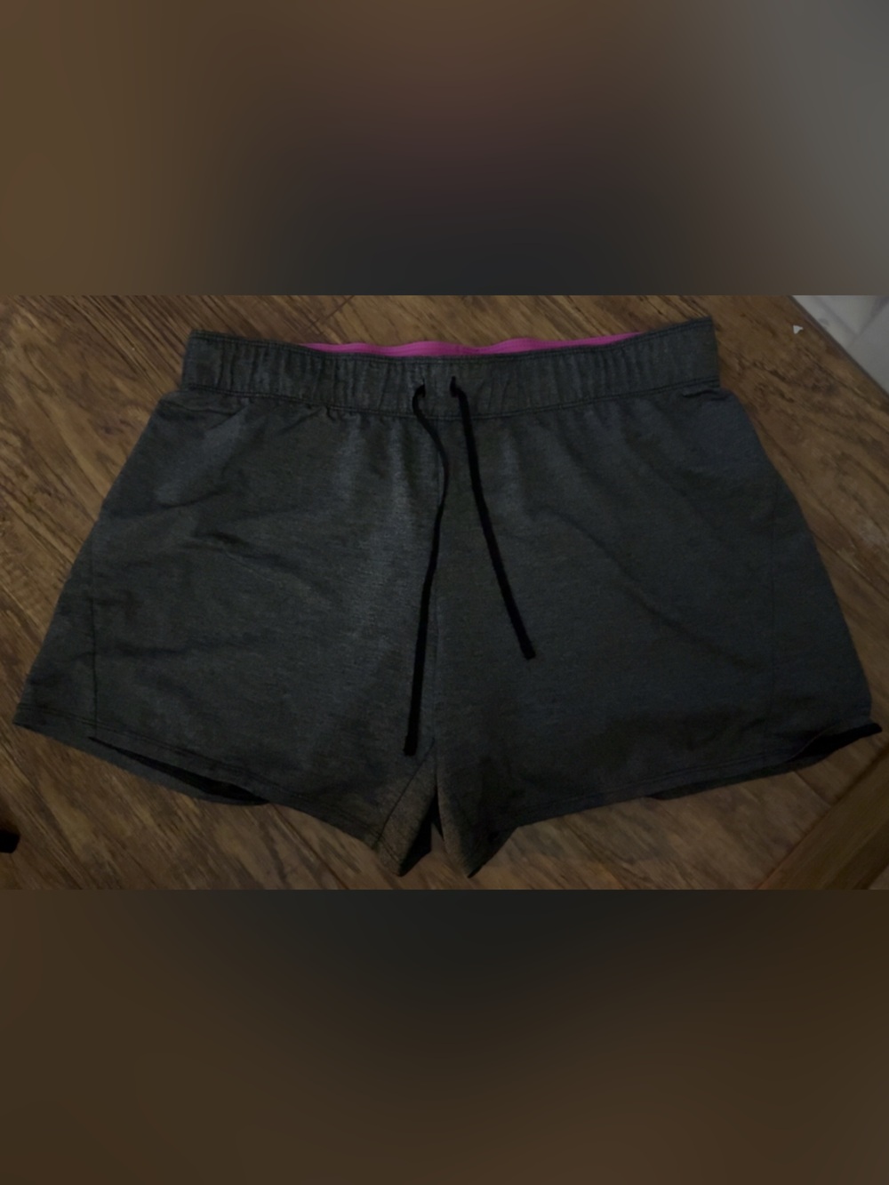 Nike Women's Dark Gray Athletic Shorts with Pink Waistband